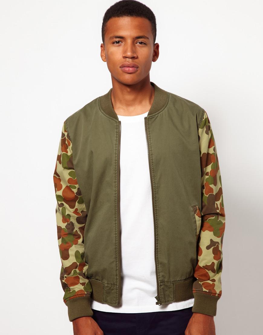 Foto Cazadora de aviador con mangas de camuflaje de ASOS Verde oliva