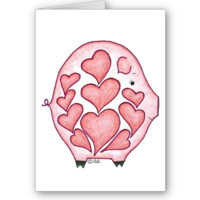 Foto Cerdo vital de la tarjeta del día de San Valentín