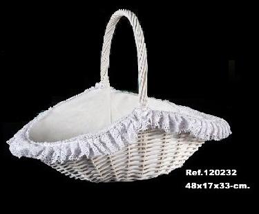 Foto Cesta de mimbre blanca, con puntilla