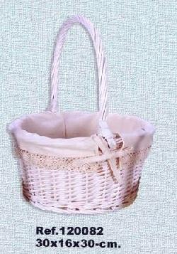 Foto Cesta de mimbre Forrada, blanca con puntilla