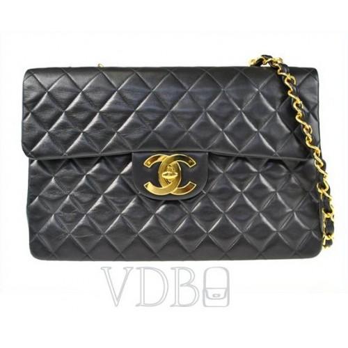Foto Chanel CC Black Quilted Leather Shoulder Jumbo Bag Chain