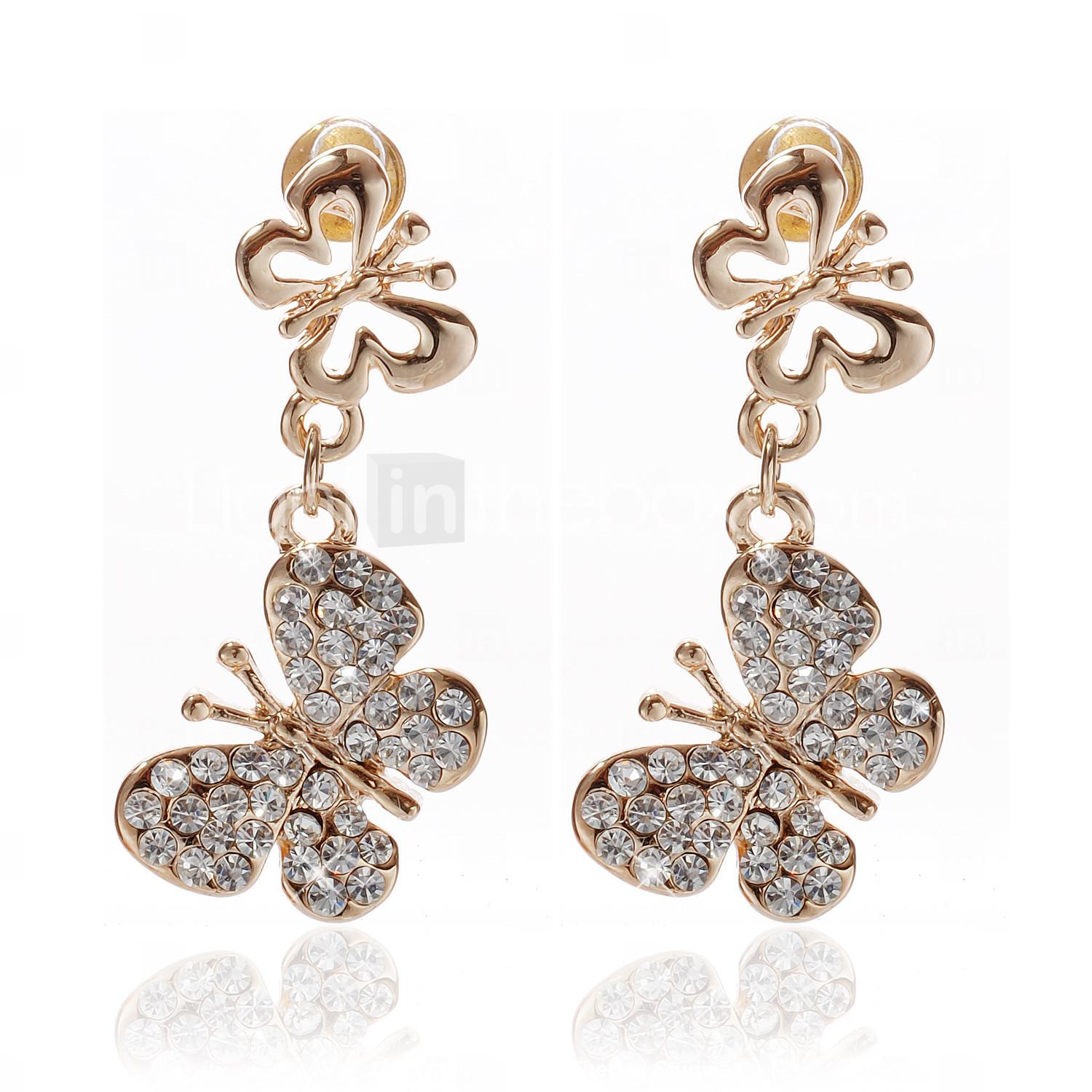 Foto Chapados en oro 18k aretes de diamante de imitación claros elegantes de la moda con la mariposa