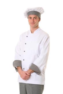 Foto chaqueta de cocina artel blanca m/larga adorno rayado gris