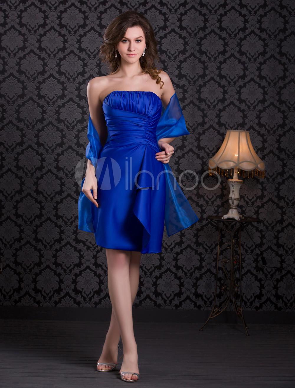 Foto Chic cayó azul satén plisado-vestido vestido de fiesta de moda