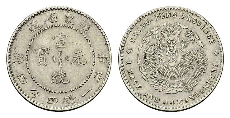 Foto China Kwangtung 20 Cents (1 Mace -4,4 Canderelles), o J (1891)