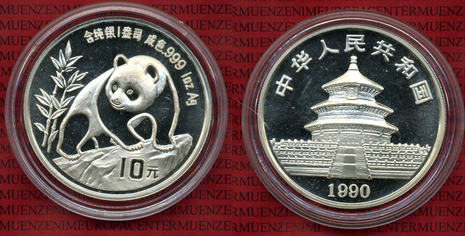 Foto China Volksrepublik Prc 10 Yuan Panda Silber 1 Unze 1990