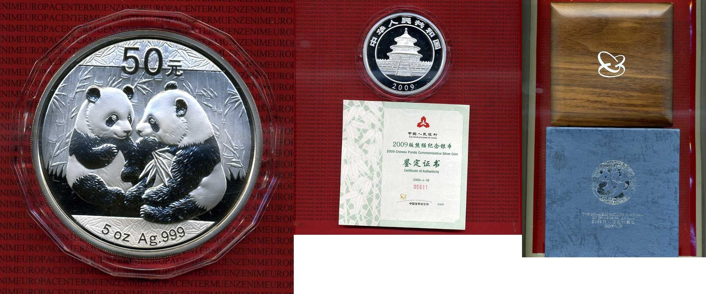 Foto China Volksrepublik, Prc 50 Yuan Silber 5 Unzen Panda 2009