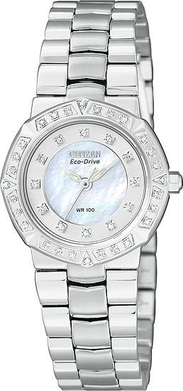 Foto Citizen Womens Eco-Drive Serano Sport Diamond Accented Stainless Watch - Silver Bracelet - Pearl Dial - EP5830-56D