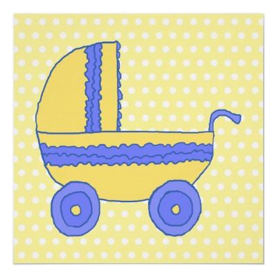 Foto Cochecito de bebé amarillo y azul Impresiones