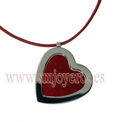 Foto Colgante Lestor de acero, piel y glazy rojo Corazón. Medida de N954.SR