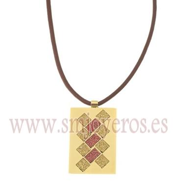 Foto Colgante Lestor de piel y acero 316 L. Glazy burdeos/oro. IP o N963.GG