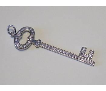 Foto Colgante llave de plata rodiada con circonitas blancas