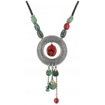 Foto Collar Cordon Cuero Pieza Plateada Himalaya