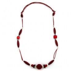 Foto Collar de perlas rosetón rojo, mate de plata 90cm