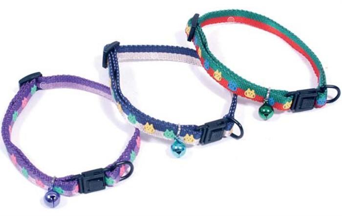 Foto collar gato ajustable nylon martin sellier bicolor cabeza de gato rojo