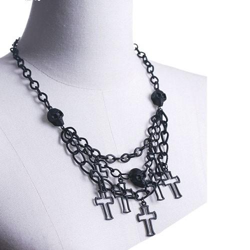 Foto Collar negro cruces + calaveras