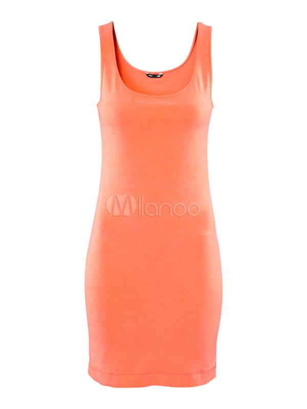 Foto Color sólido casual escote Lycra Spandex Vestido corto