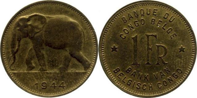 Foto Congo Freestate / Belgian Congo 1 Franc 1944