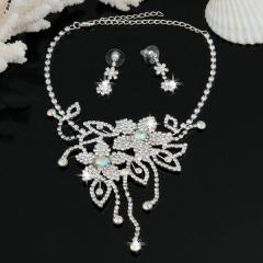 Foto conjunto collar cadena pendientes bañado de plata circonita flor boda