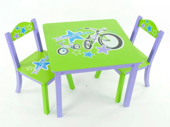 Foto Conjunto de mueble infantil Mesa y sillas - azul / verde / lila