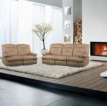 Foto conjunto de sofás 2 y 3 plazas marrón camel mod. venecia con masaje integrado