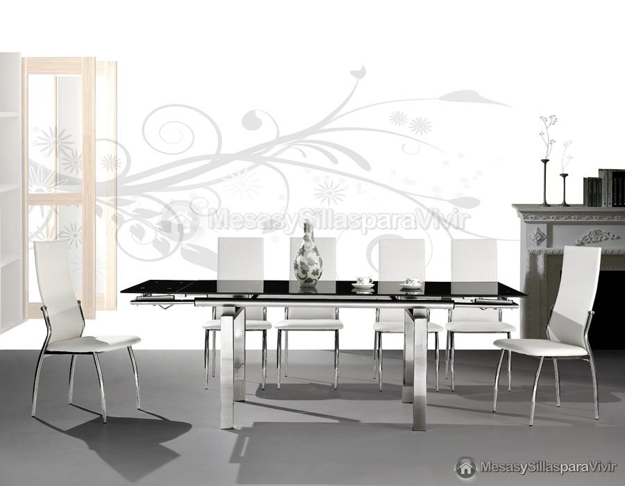 Foto conjunto mesa + 6 sillas blancas mod. osaka + java