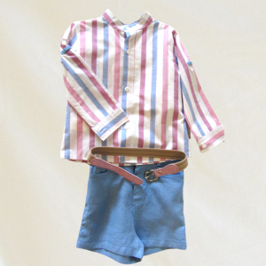 Foto Conjunto niño: camisa blanca,celeste y rosa + pantalón celeste +