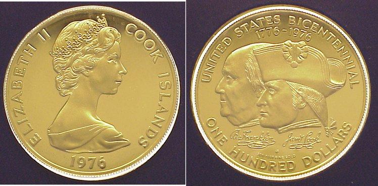 Foto Cook Islands 100 Dollars Gold 1976
