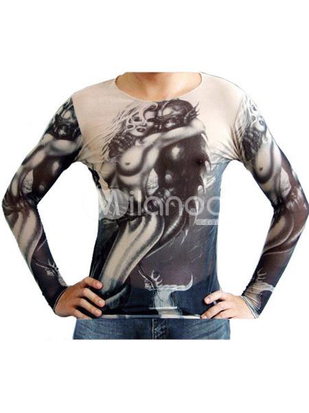 Foto Cool camiseta de tatuaje de mujer desnuda Print manga larga hombres