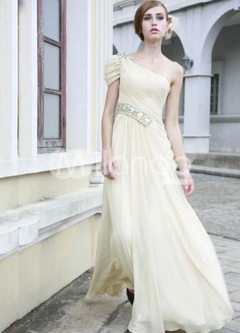 Foto Correa de lujo Beige uno vestido de noche de filamento compuesto de perla A-line