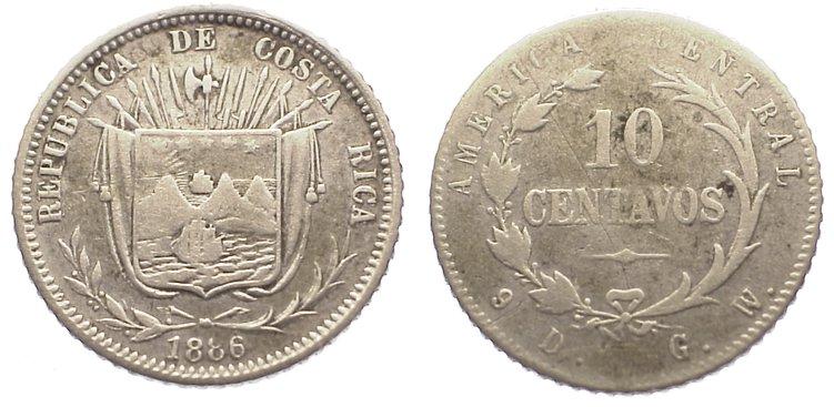 Foto Costa Rica 10 Centavos 1886