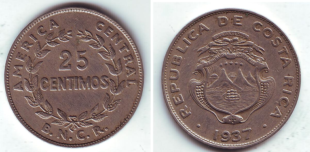 Foto Costa Rica 25 Centimos 1937