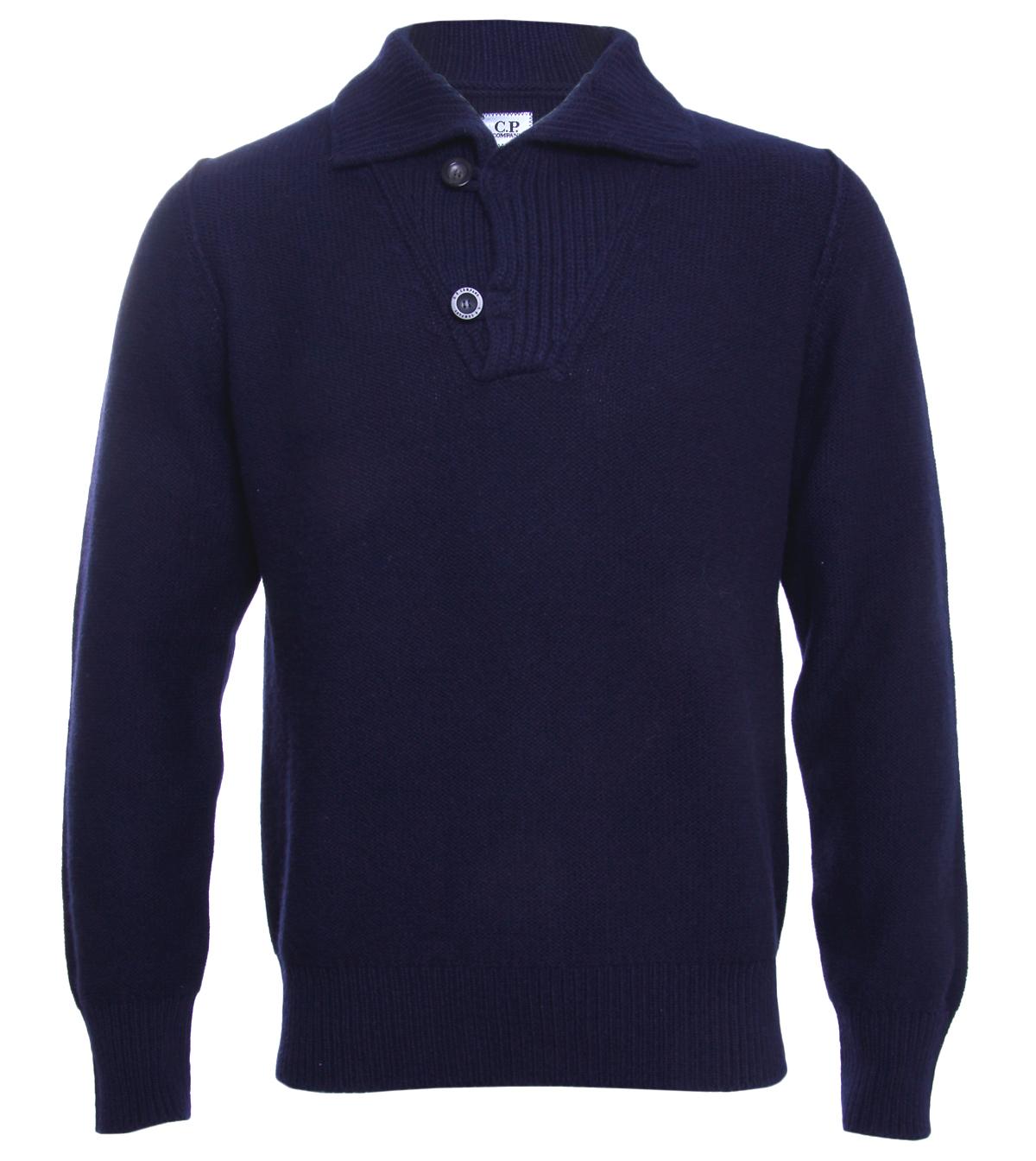 Foto CP Company Navy Semi Shawl Collar Wool Jumper