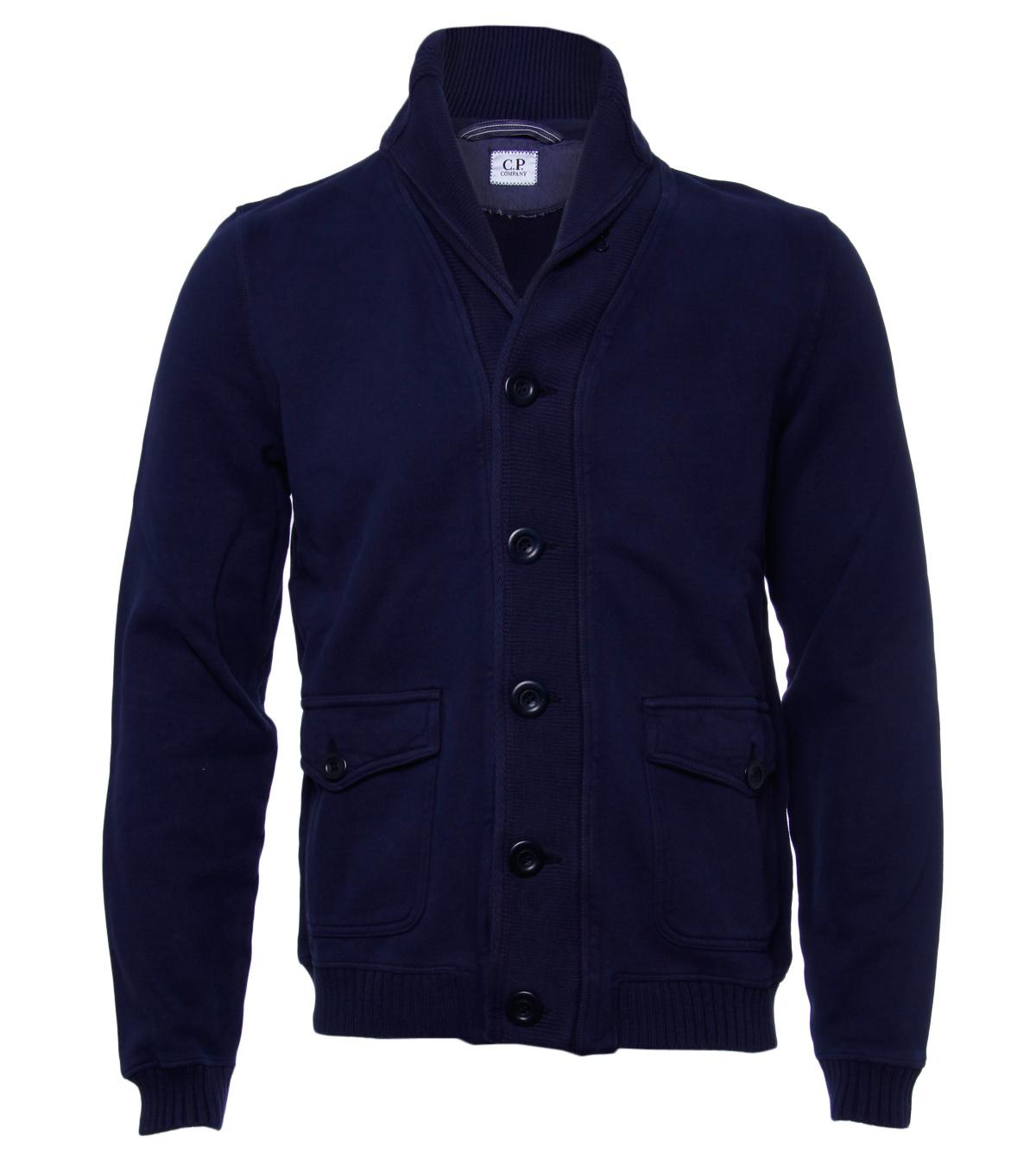 Foto CP Company Navy Shawl Neck Fleece Cotton Sweatshirt