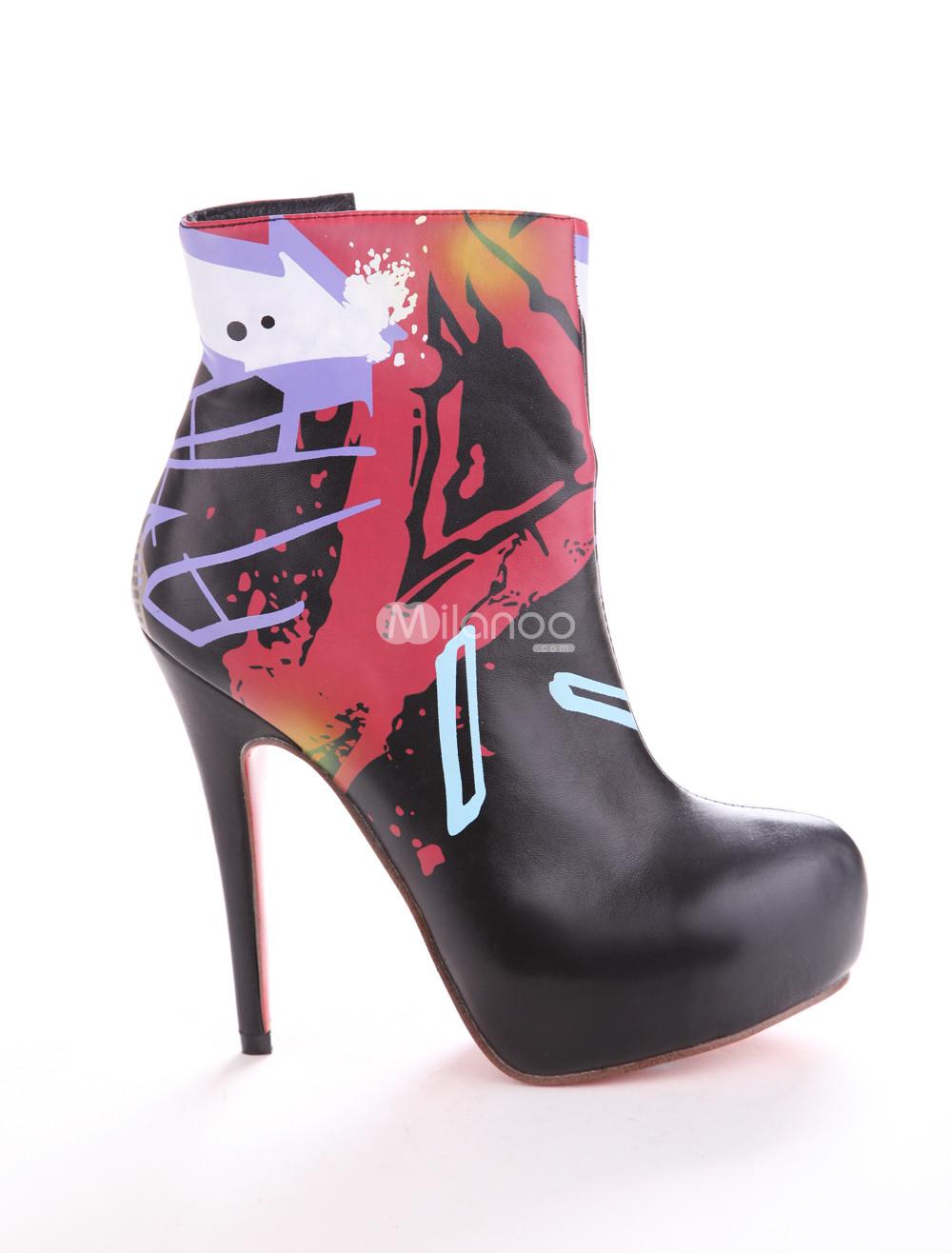 Foto Cremallera pintado negro señaló botines de tacón de mujer de microfibra de Toe