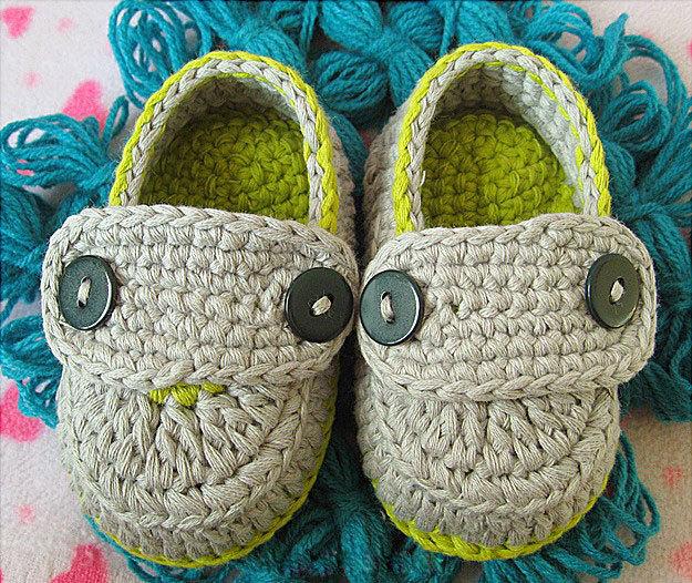 Foto Crochet Gris zapatos de beb Cuna para bebs