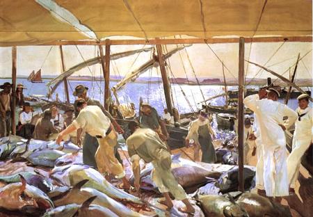 Foto Cuadro La Pesca de Sorolla, escena de pescadores valencianos
