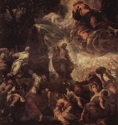 Foto Cuadro lienzo: Jacopo Tintoretto - Moisés golpea el agua de la roca - cuadro 5969