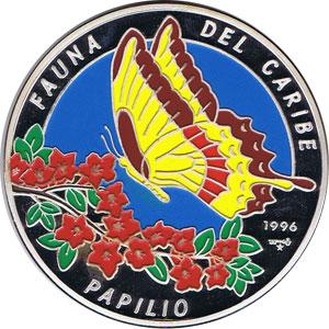 Foto Cuba 50 Pesos (1996) Fauna Caribe. Papilio. 5oz. Plata color