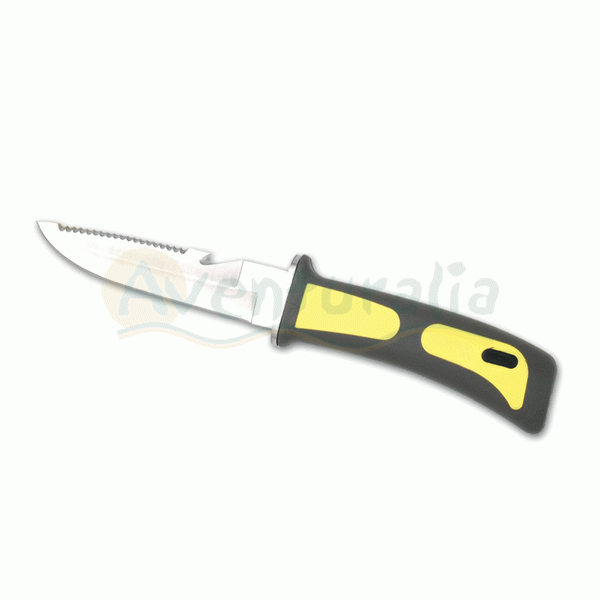 Foto Cuchillo CROSSNAR de submarinismo amarillo con hoja de 11,5 cm. y con funda de ABS incluida
