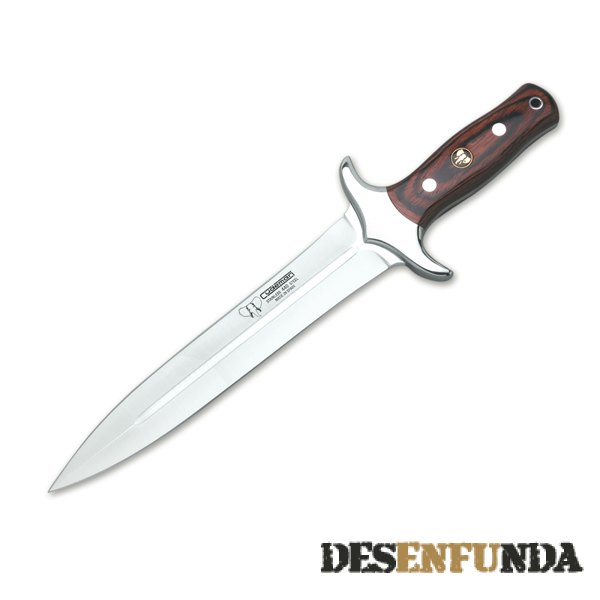 Foto Cuchillo rematador Cudeman de montería con mango de madera roja y hoja recta de 23 cm. 105-r