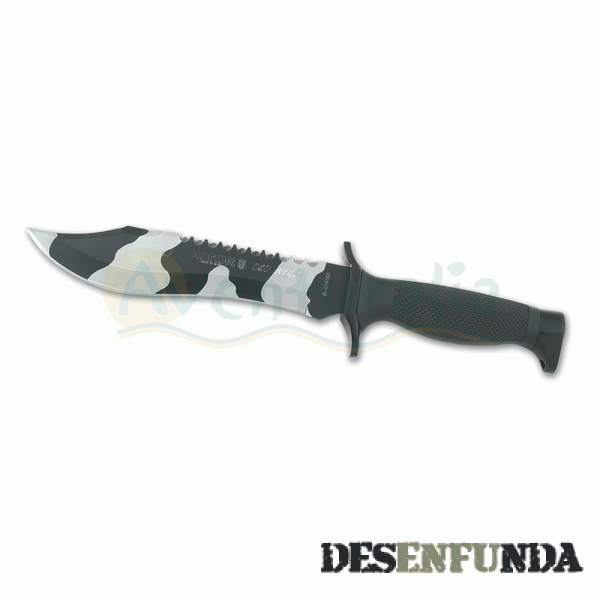 Foto Cuchillo táctico AITOR oso black camo con mango de poliamida negra y hoja urban camo de 18 cm 16072