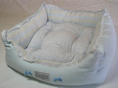 Foto Cuna Cama Para Perro 45x45 Rayas Y Flores Azul