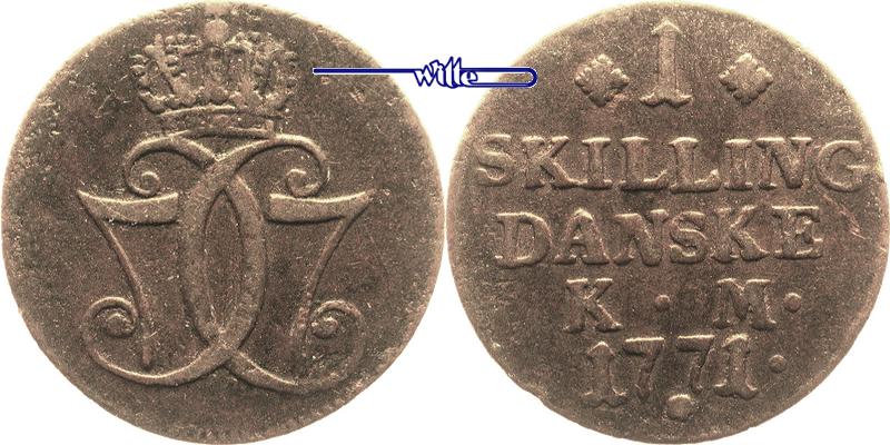 Foto Dänemark 1 Skilling 1771