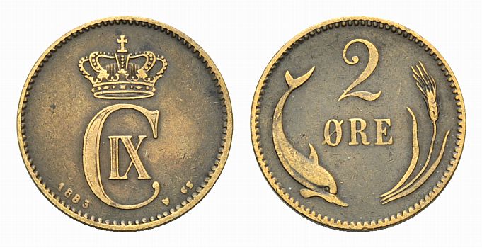 Foto Dänemark Bronze-2 Öre 1883