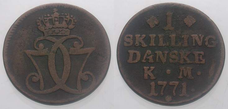 Foto Dänemark Kupfer Skilling 1771