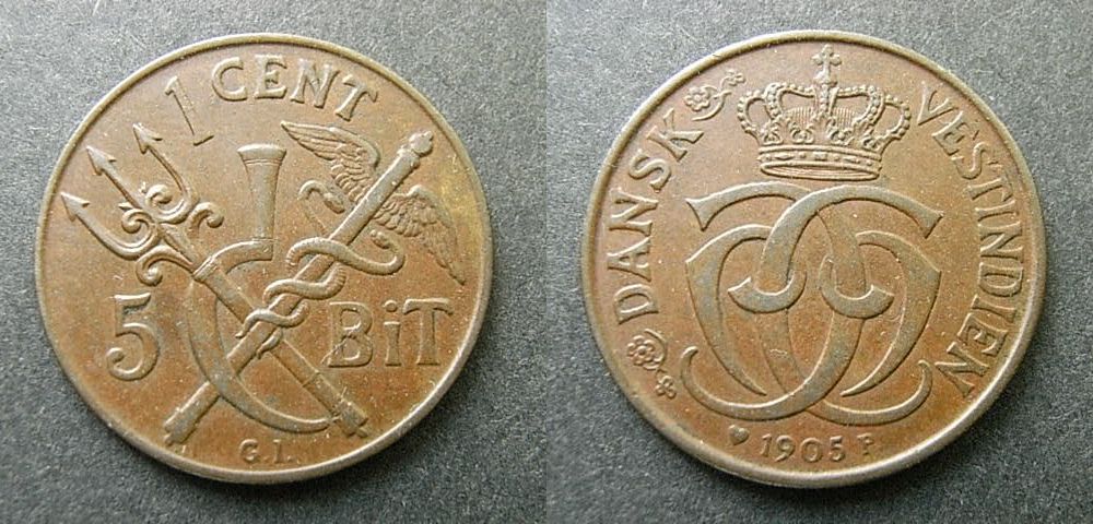 Foto Dänisch Westindien 1 Cent ( 5 Bit ) 1905