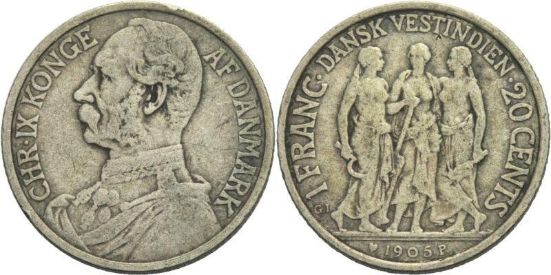 Foto Dänisch Westindien 1 Franc/20 Cents 1905