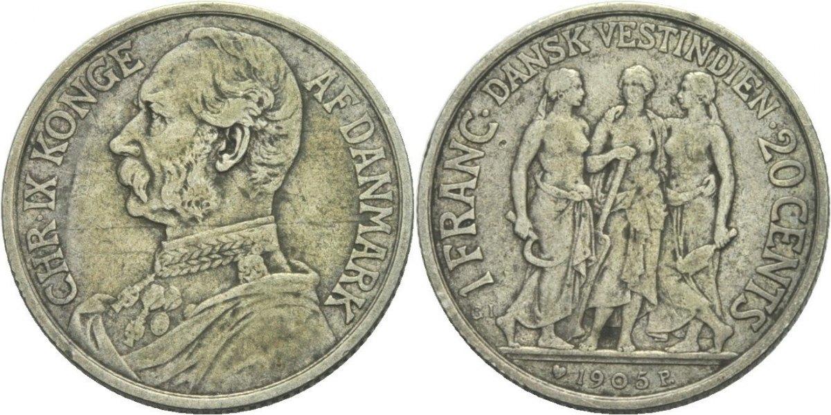Foto Dänisch Westindien 1 Francs 20 Cent 1906