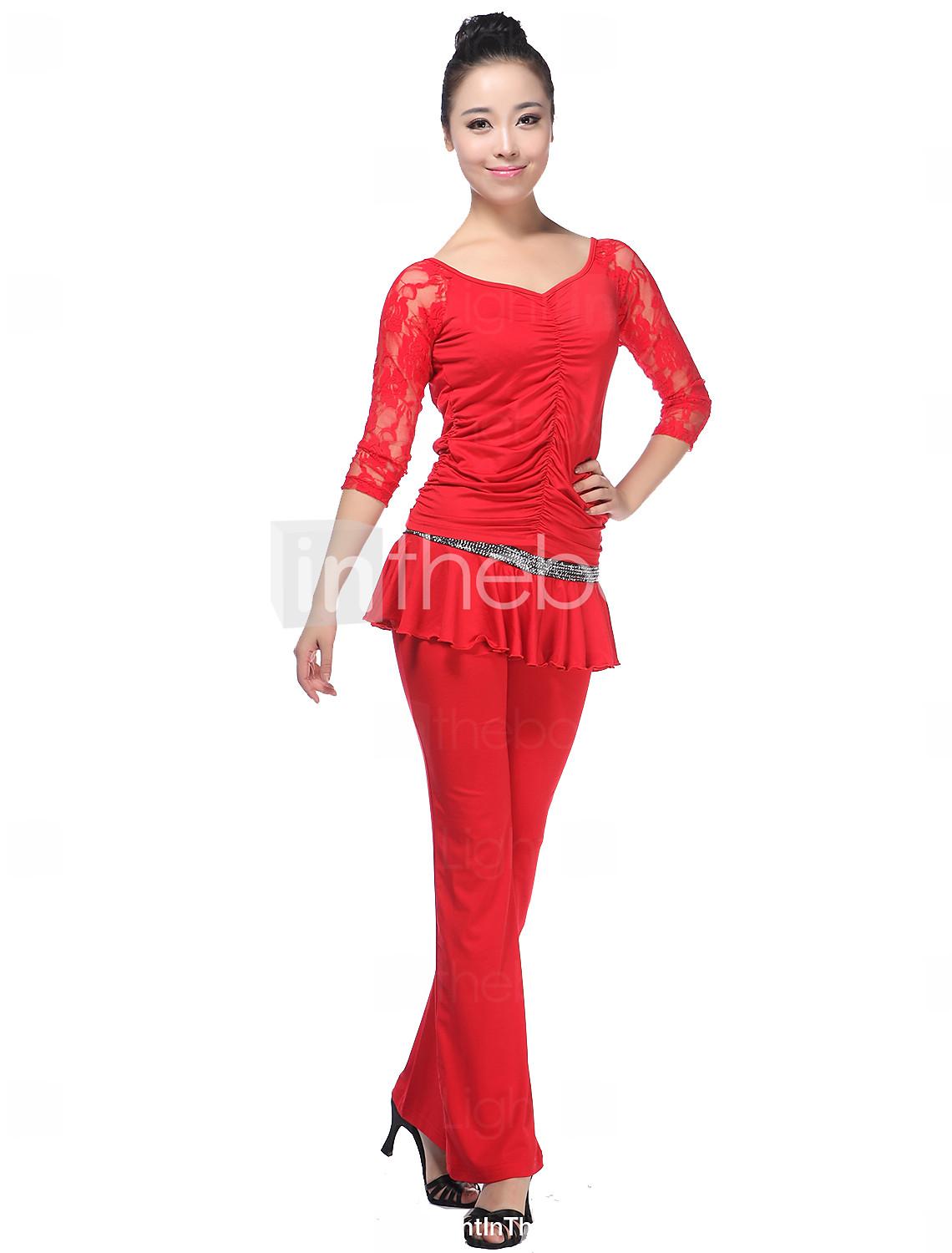 Foto Dancewear viscosa y encaje Latin Top Trajes de Danza e inferior para las señoras más colores